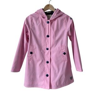 Hatley Pink Hooded Kids Raincoat with Navy Snap Buttons